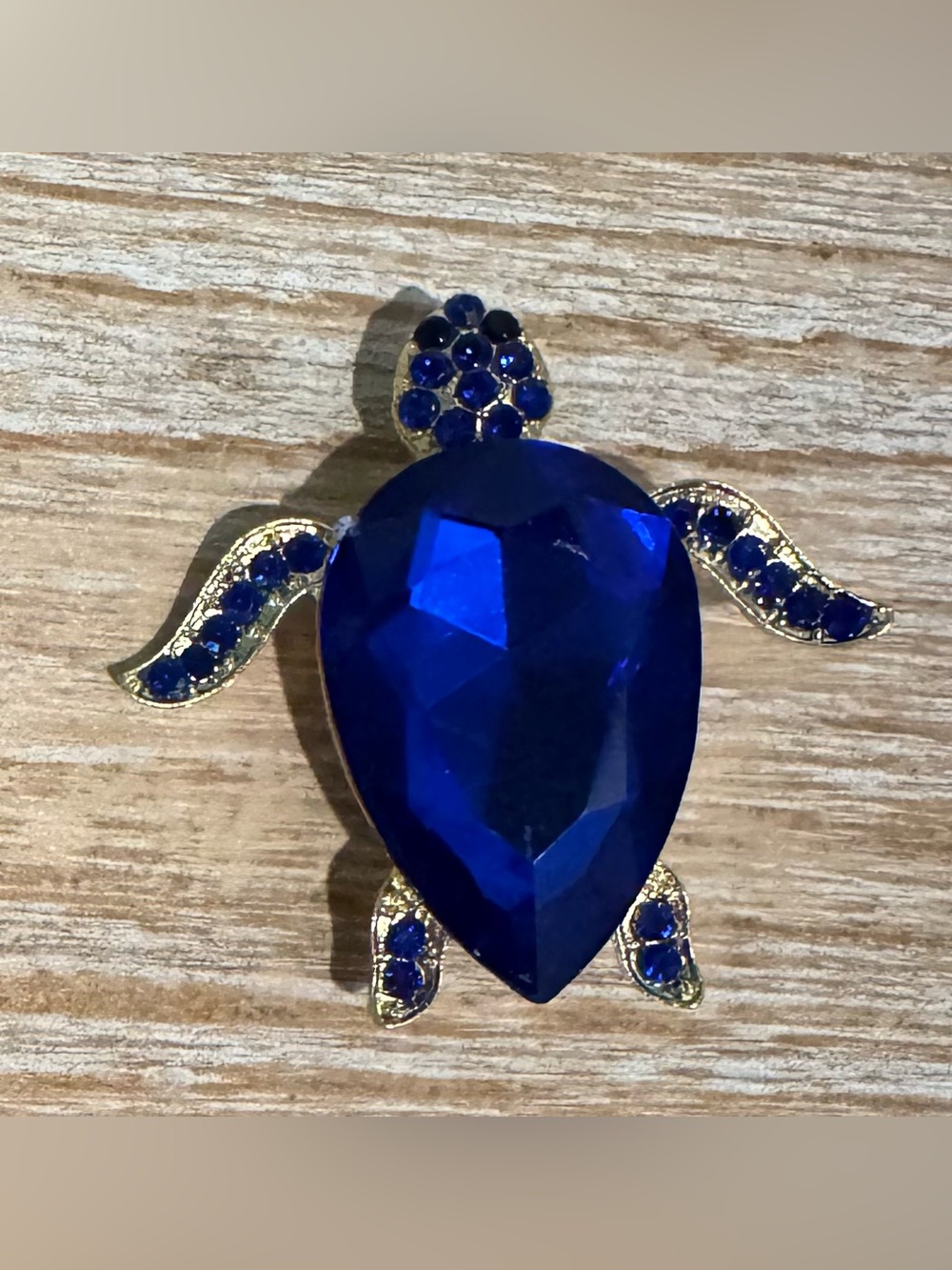 Blue Crystal Turtle Gold-Tone Brooch